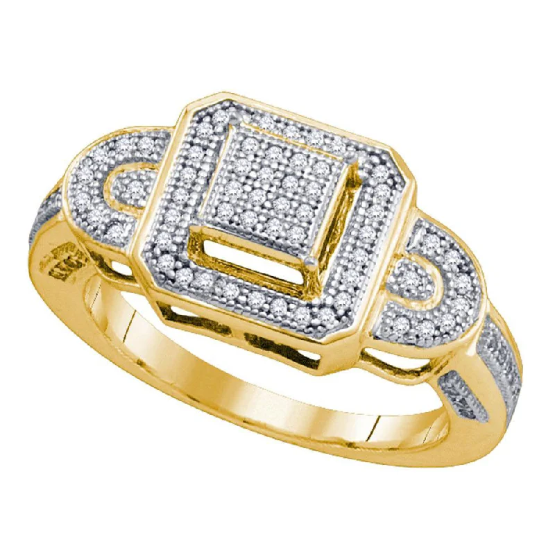 sci-fi gemstone ring-10kt Yellow Gold Womens Round Diamond Square Frame Elevated Cluster Ring 1/4 Cttw