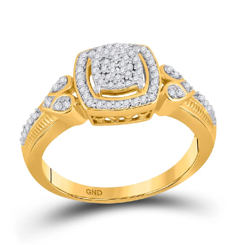 arched promise ring-10kt Yellow Gold Womens Round Diamond Square Halo Cluster Ring 1/5 Cttw