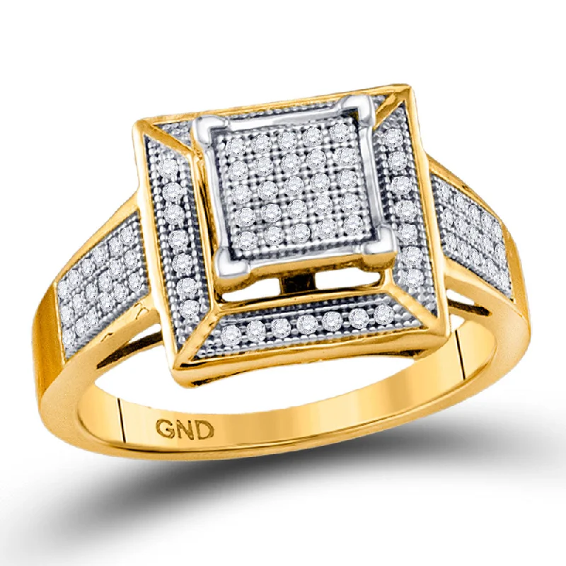 rover peridot ring-10kt Yellow Gold Womens Round Pave-set Diamond Square Frame Cluster Ring 1/4 Cttw