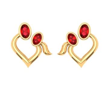 narrow stud earrings-14k Red Stone Studded Yellow Gold Earring With Exclusive Design