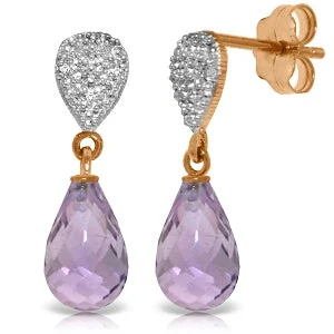 wave-shaped drop earrings-14K Solid Rose Gold Diamond & Amethyst Jewelry Earrings