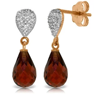 lavish drop earrings-14K Solid Rose Gold Diamond & Garnet Genuine Earrings