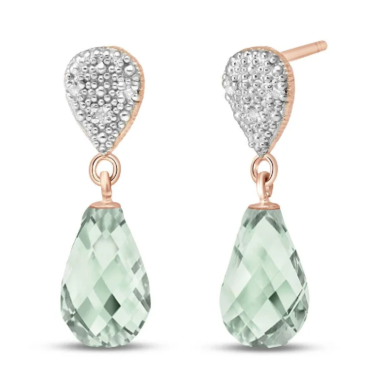 rugged silver earrings-14K Solid Rose Gold Diamond & Green Amethyst Fine Earrings