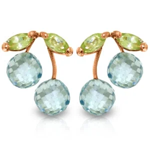 pearl twisted earrings-14K Solid Rose Gold Earrings w/ Blue Topaz & Peridots