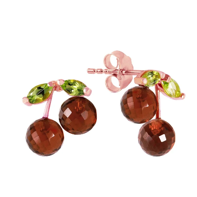 weathered silver earrings-14K Solid Rose Gold Earrings w/ Garnets & Peridots