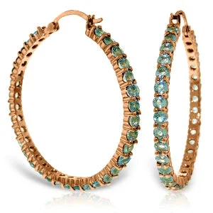 stretchable gemstone earrings-14K Solid Rose Gold Hoop Earrings w/ Blue Topaz