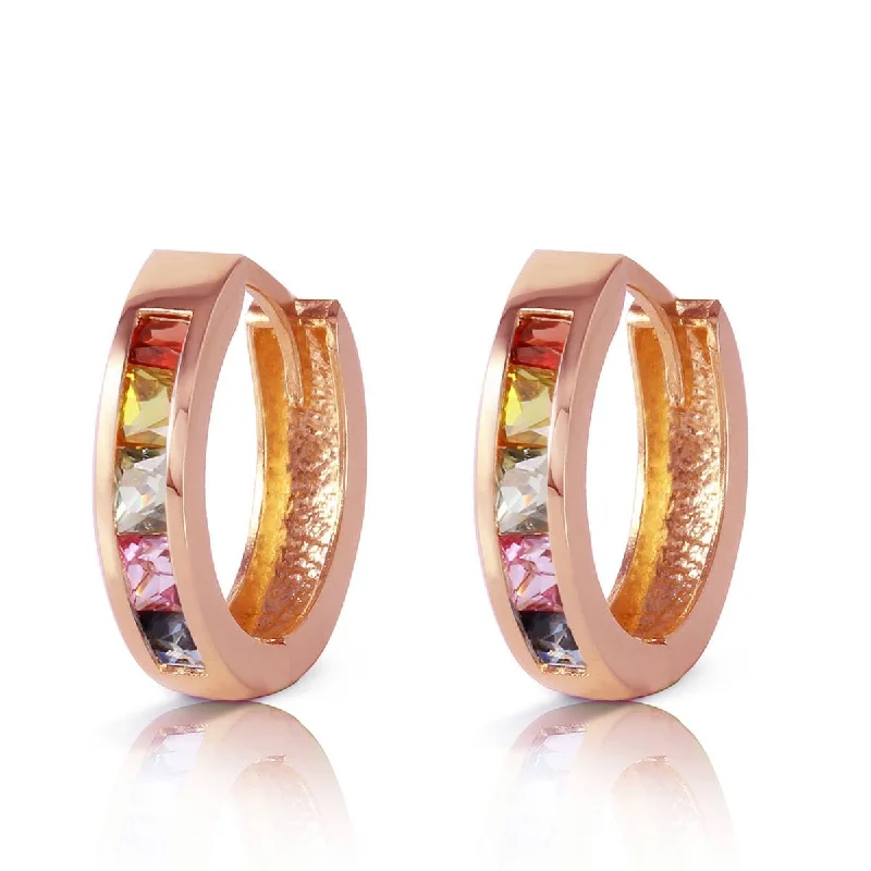 rover turquoise earrings-14K Solid Rose Gold Hoop Earrings w/ Multicolor Sapphires