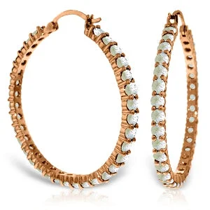 tendril engraved earrings-14K Solid Rose Gold Hoop Earrings w/ Natural Aquamarines