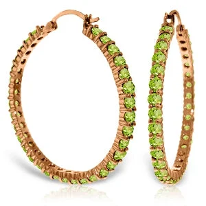 narrow hoop earrings-14K Solid Rose Gold Hoop Earrings w/ Natural Peridots