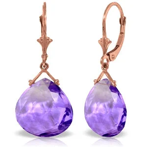 rugged turquoise drop earrings-14K Solid Rose Gold Leverback Earrings Checkerboard Cut Amethyst