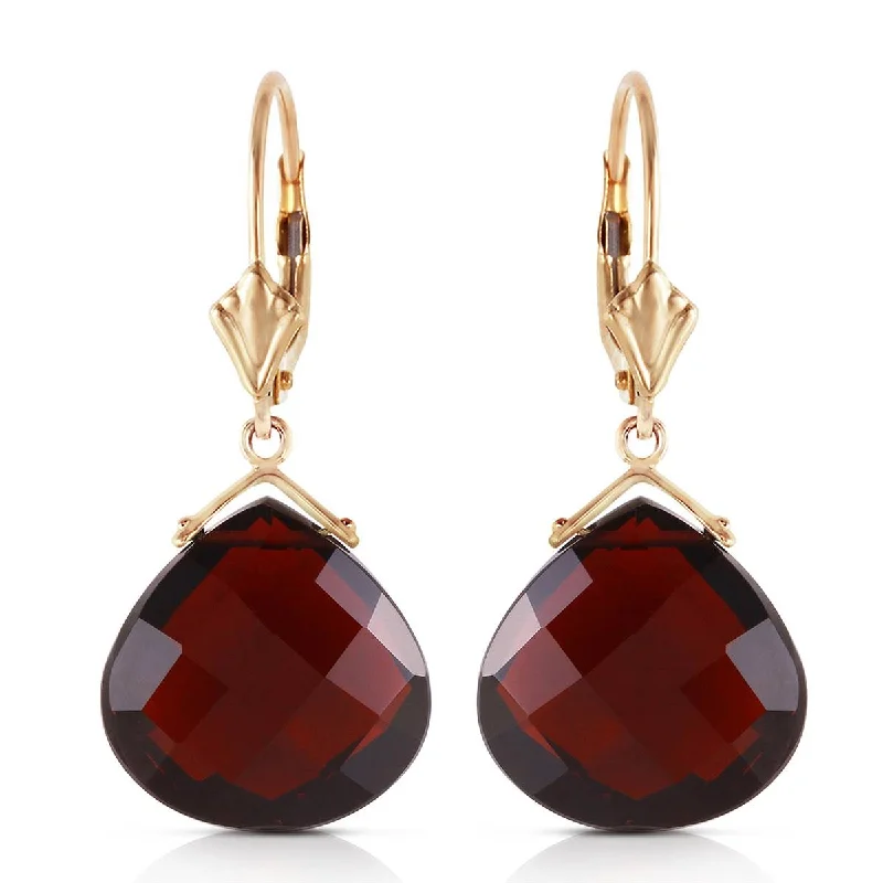 stretchable stud earrings-14K Solid Rose Gold Leverback Earrings Checkerboard Cut Garnets