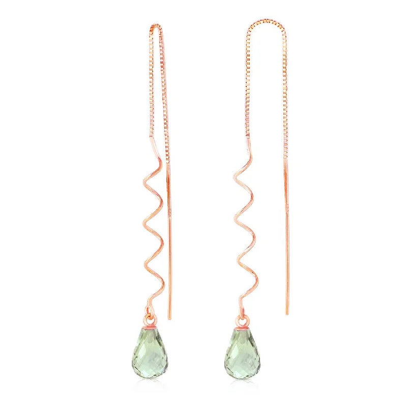 carved monogram earrings-14K Solid Rose Gold Threaded Dangle Earrings w/ Green Amethyst