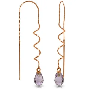 rover turquoise earrings-14K Solid Rose Gold Threaded Dangles Earrings Amethyst Gemstone