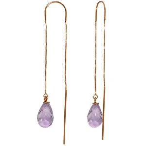 rugged sapphire earrings-14K Solid Rose Gold Threaded Dangles Earrings Amethyst