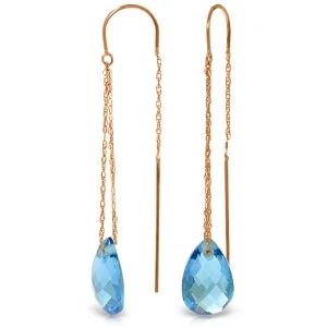 rose gold wave earrings-14K Solid Rose Gold Threaded Dangles Earrings Blue Topaz Gemstone