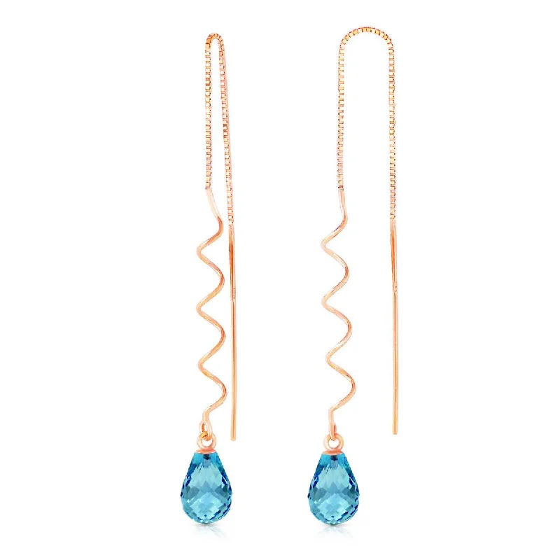 vintage-style drop earrings-14K Solid Rose Gold Threaded Dangles Earrings Blue Topaz