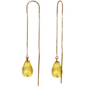 rover chic earrings-14K Solid Rose Gold Threaded Dangles Earrings Citrine Certified