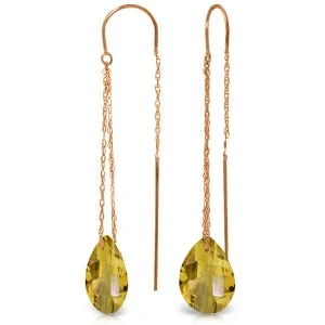 twilight diamond earrings-14K Solid Rose Gold Threaded Dangles Earrings Citrine Gemstone