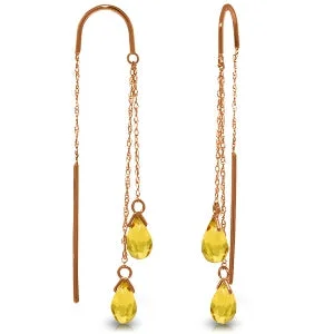 tendril carved earrings-14K Solid Rose Gold Threaded Dangles Earrings Citrine Jewelry