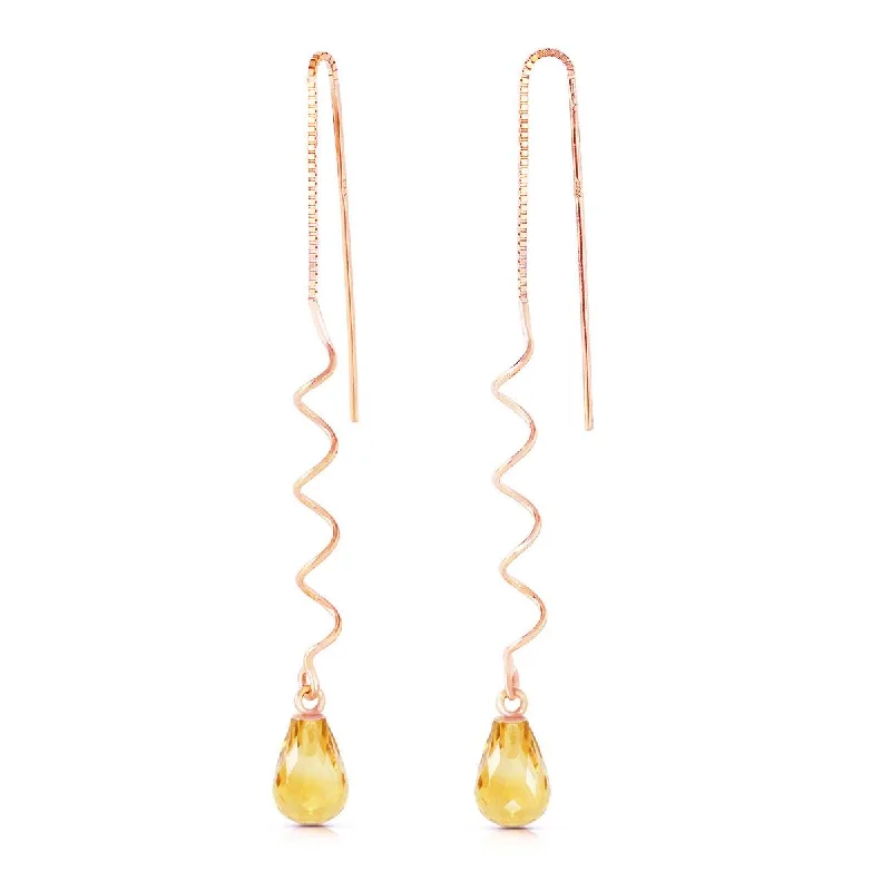 rose gold six-layer earrings-14K Solid Rose Gold Threaded Dangles Earrings Citrine