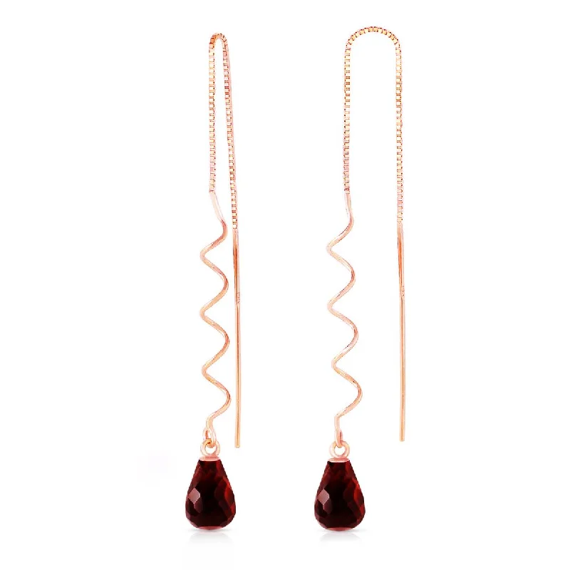 heirloom birthstone earrings-14K Solid Rose Gold Threaded Dangles Earrings Garnet Certified