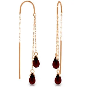 rugged silver earrings-14K Solid Rose Gold Threaded Dangles Earrings Garnet Jewelry