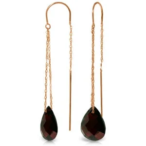 vine-themed earrings-14K Solid Rose Gold Threaded Dangles Earrings Garnet Series