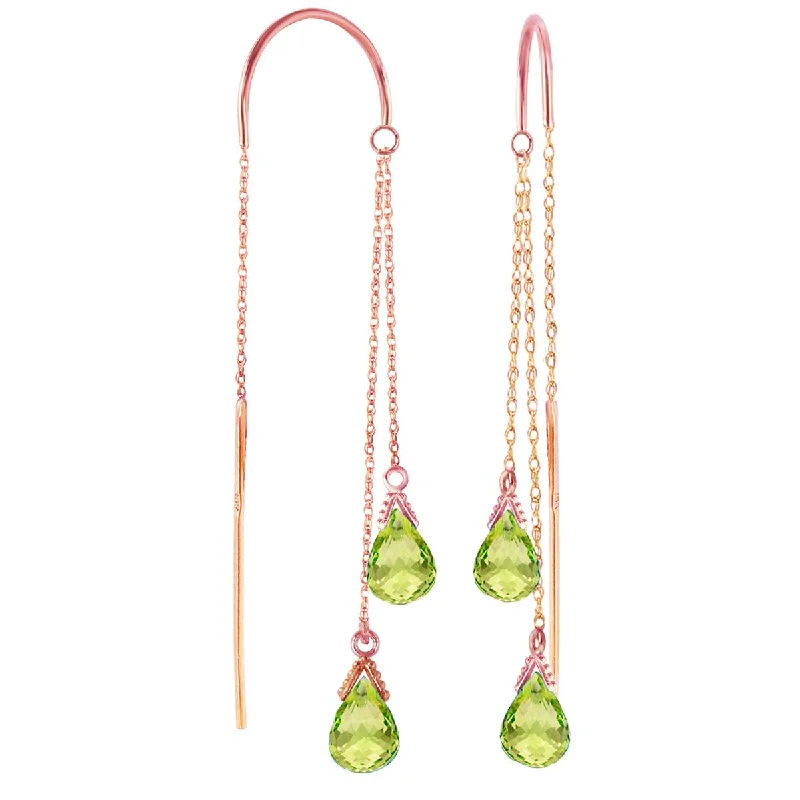 rose gold six-layer earrings-14K Solid Rose Gold Threaded Dangles Earrings Peridot Certified