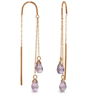 narrow gemstone earrings-14K Solid Rose Gold Threaded Dangles Earrings w/ Amethyst