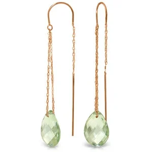 vintage ruby stud earrings-14K Solid Rose Gold Threaded Dangles Earrings w/ Green Amethyst