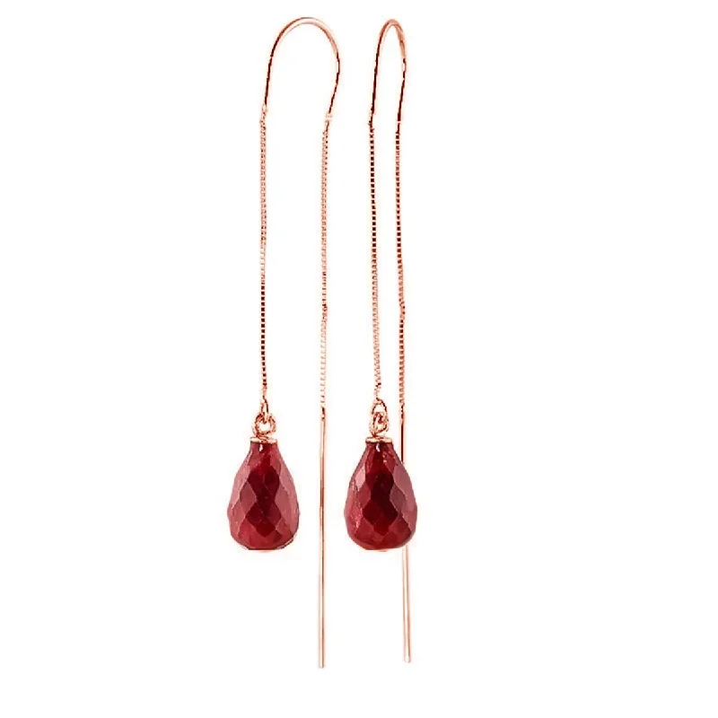 steel stud earrings-14K Solid Rose Gold Threaded Dangles Earrings w/ Rubies