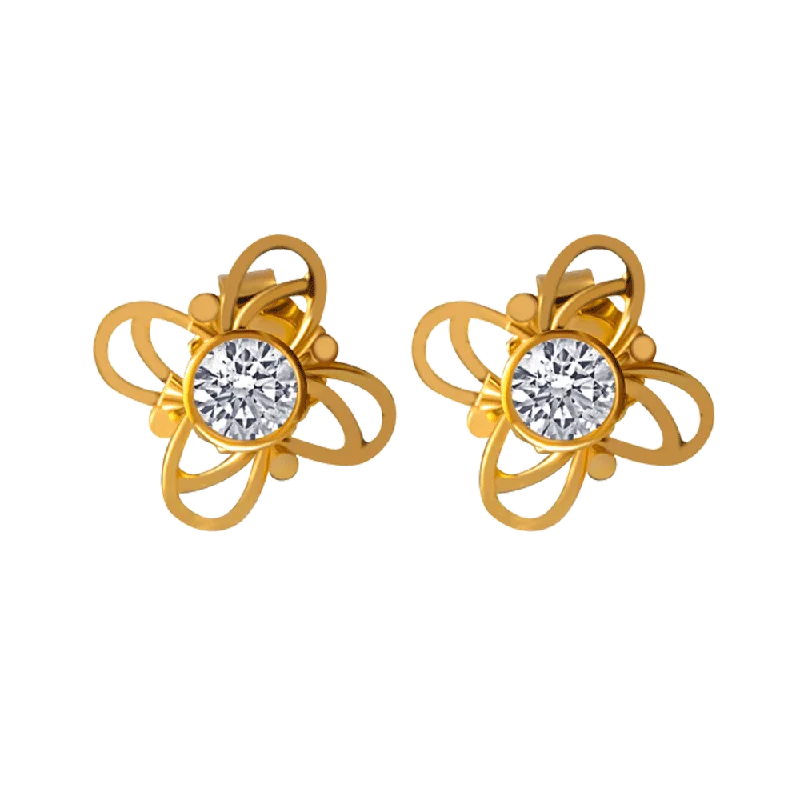 tendril charm earrings-14KT (585) Yellow Gold And American Diamond Stud Earrings For Women