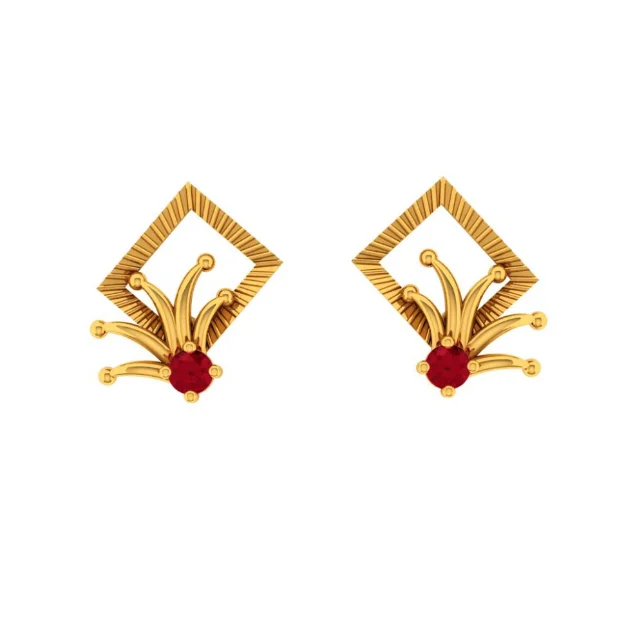 amber stud earrings-14KT (585) Yellow Gold Earring For Women