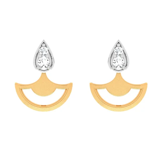 lavish statement earrings-14KT Diya Shaped Stone Studded Gold Earring For Daily Use