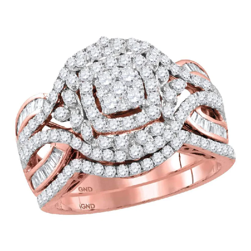 sci-fi angular ring-14kt Rose Gold Round Diamond Bridal Wedding Ring Band Set 1-1/2 Cttw