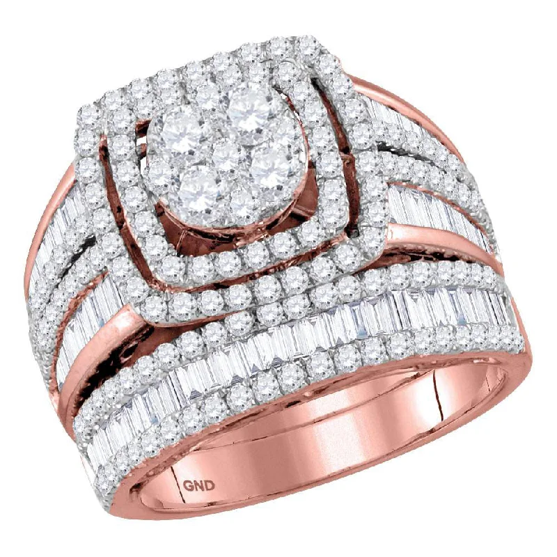 narrow diamond ring-14kt Rose Gold Round Diamond Bridal Wedding Ring Band Set 2-1/2 Cttw