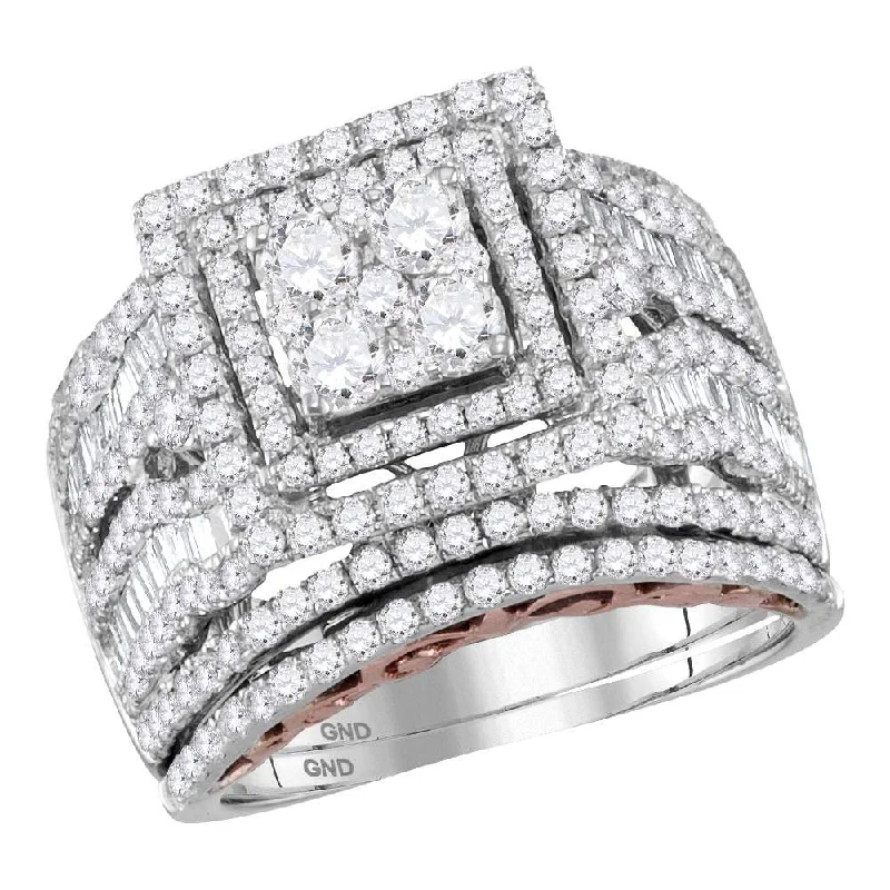 cast diamond ring-14kt Two-tone Gold Round Diamond Bridal Wedding Ring Band Set 2-1/2 Cttw