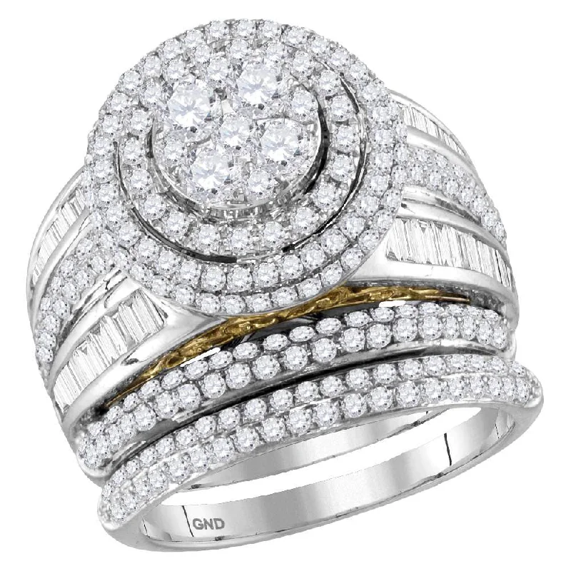 baroque diamond ring-14kt Two-tone Gold Round Diamond Cluster Bridal Wedding Ring Band Set 2-1/2 Cttw