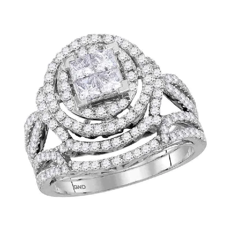 rose gold braided ring-14kt White Gold Princess Diamond Bridal Wedding Ring Band Set 1-1/2 Cttw