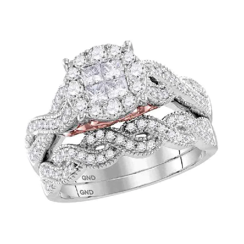 twisted silver ring-14kt White Gold Princess Diamond Bridal Wedding Ring Band Set 1 Cttw