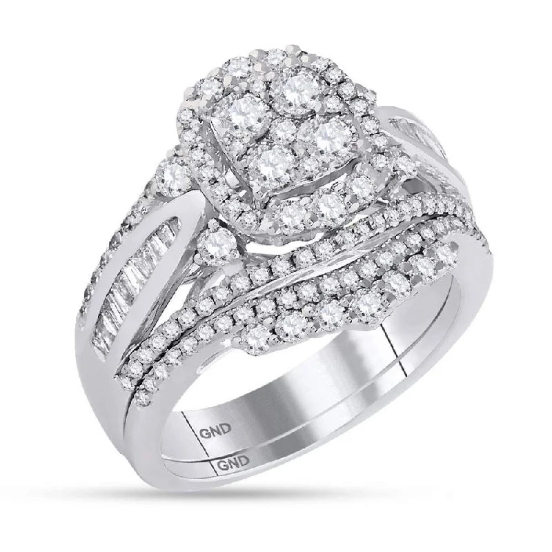 vine-themed ring-14kt White Gold Round Diamond Bridal Wedding Ring Band Set 1-1/2 Cttw