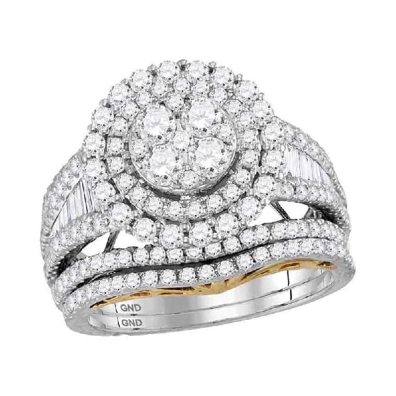 quarter-moon ring-14kt White Gold Round Diamond Cluster Bridal Wedding Ring Band Set 2-1/2 Cttw