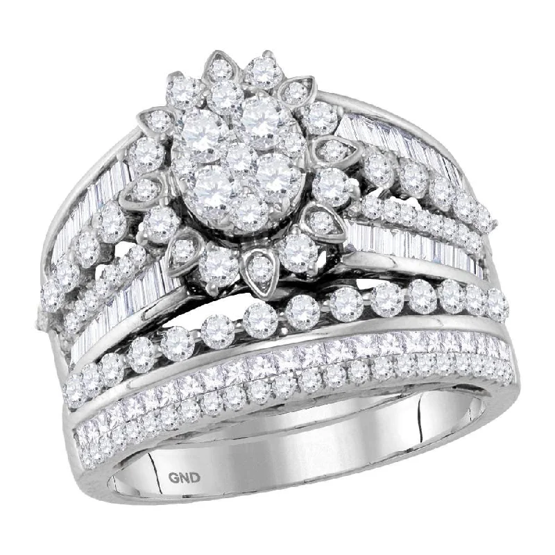 robust statement ring-14kt White Gold Round Diamond Cluster Bridal Wedding Ring Band Set 2 Cttw