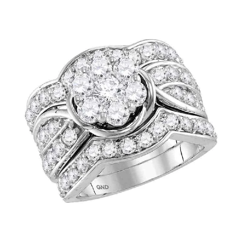 rugged gold ring-14kt White Gold Round Diamond Cluster Bridal Wedding Ring Band Set 3 Cttw