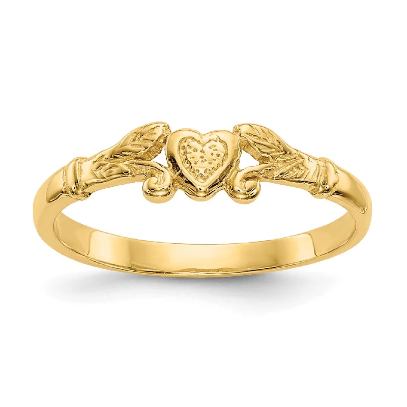 cast silver band ring-14KT Yellow Gold Heart Baby Ring; Size 1