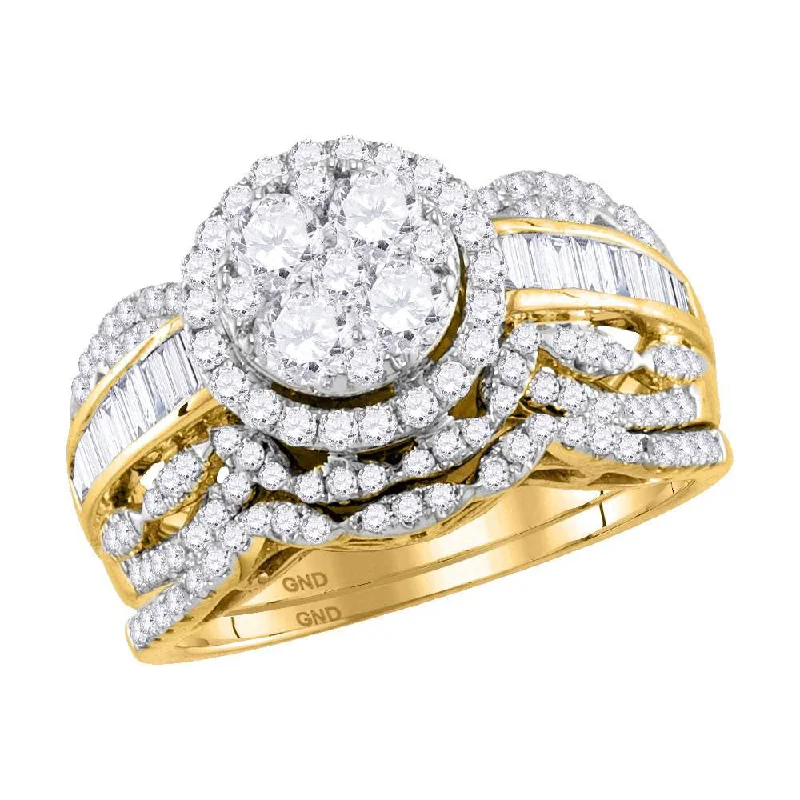 mini initial ring-14kt Yellow Gold Round Diamond Cluster Bridal Wedding Ring Band Set 1-1/2 Cttw