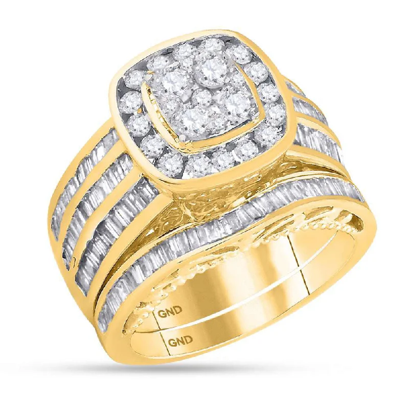 overlap shank ring-14kt Yellow Gold Round Diamond Cluster Bridal Wedding Ring Band Set 1-3/4 Cttw