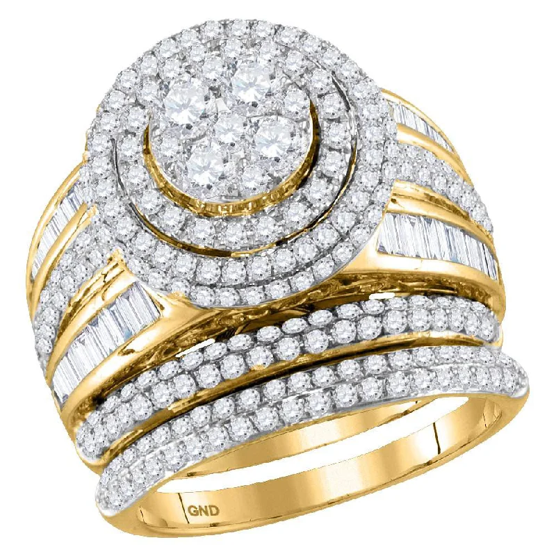 tendril eternity ring-14kt Yellow Gold Round Diamond Cluster Bridal Wedding Ring Band Set 2-1/2 Cttw