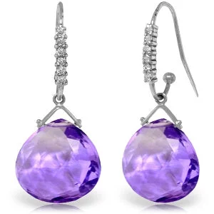 baroque amber earrings-17.18 Carat 14K Solid White Gold Everyday Words Amethyst Diamond Earrings