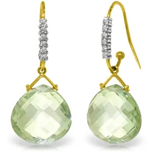 solid silver earrings-17.18 Carat 14K Solid Yellow Gold Prime Time Green Amethyst Diamond Earrings